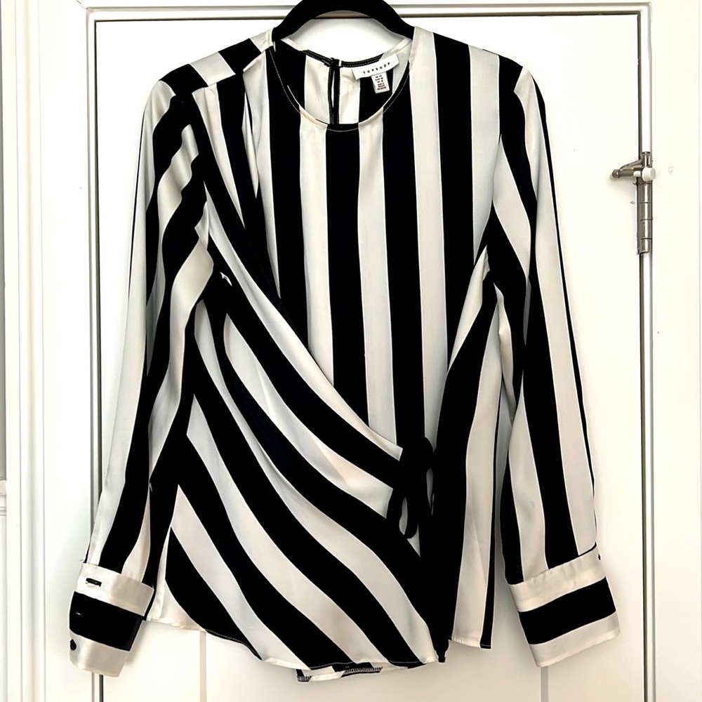 TOPSHOP black & white silk blouse size US10